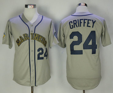 Mariners 24 Ken Griffey Jr. Gray Throwback Jersey