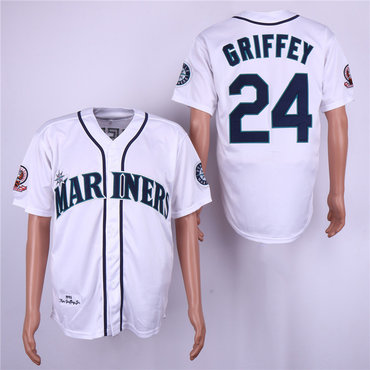 Mariners 24 Ken Griffey Jr. White 1995 Throwback Jersey