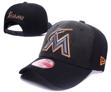Marlins Team Logo Black Adjustable Hat DF