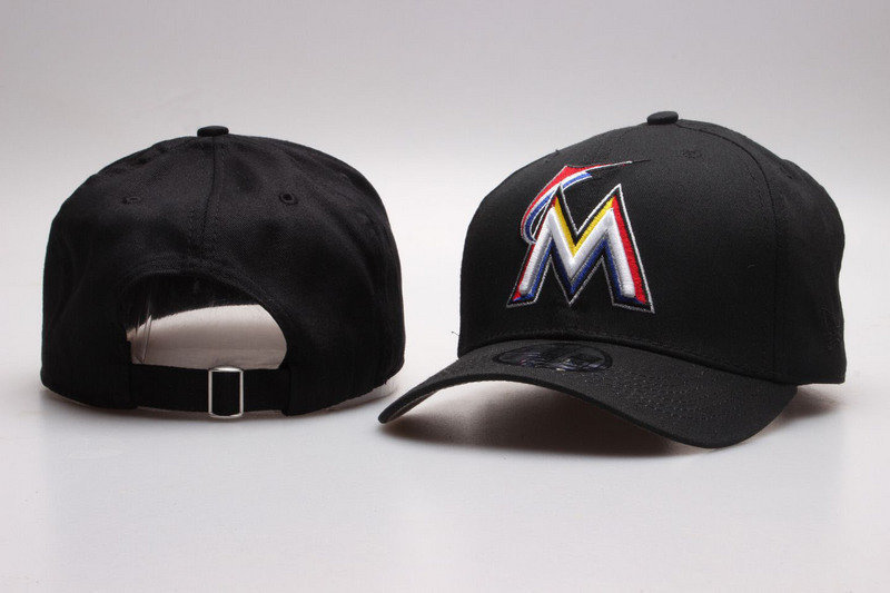 Marlins Team Logo Black Adjustable Hat YP