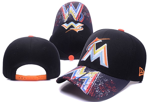Marlins Team Logo Black Snapback Adjustable Hat