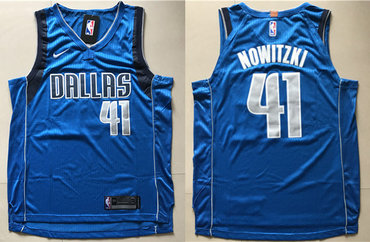 Mavericks 41 Dirk Nowitzki Blue Nike Authentic Jersey