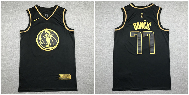 Mavericks 77 Luka Doncic Black Gold Nike Swingman Jersey