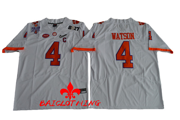 Men's 2017 Clemson Tigers #4 Deshaun Watson White Jersey