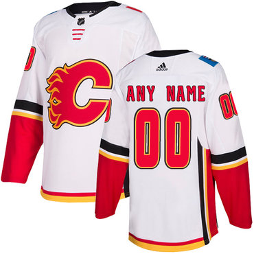 Men's Adidas Flames Personalized Authentic White Road NHL Jersey Men's Adidas Flames Personalized Authentic White Road NHL Jersey