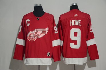 Men's Adidas Red Wings #9 Gordie Howe Red Home Authentic Stitched NHL Jersey