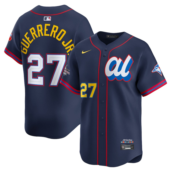 Men's American League #27 Vladimir Guerrero Jr. Navy 2025 All-Star Edition Limited Stitched Baseball Jersey Men's American League #27 Vladimir Guerrero Jr. Navy 2025 All-Star Edition Limited Stitched Baseball Jersey