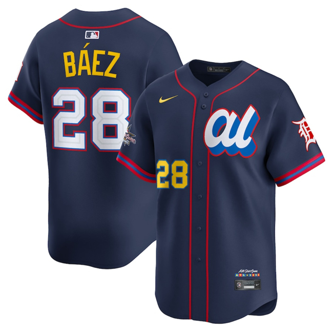 Men's American League #28 Javier Báez Navy 2025 All-Star Edition Limited Stitched Baseball Jersey Men's American League #28 Javier Báez Navy 2025 All-Star Edition Limited Stitched Baseball Jersey