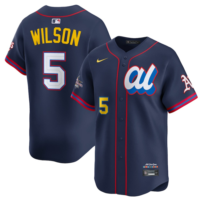 Men's American League #5 Jacob Wilson Navy 2025 All-Star Edition Limited Stitched Baseball Jersey Men's American League #5 Jacob Wilson Navy 2025 All-Star Edition Limited Stitched Baseball Jersey