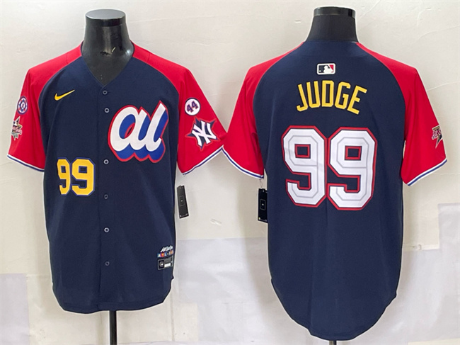 Men's American League #99 Aaron Judge Navy Red Alternate 2025 All-Star With Patch Edition Limited Stitched Baseball Jersey Men's American League #99 Aaron Judge Navy Red Alternate 2025 All-Star With Patch Edition Limited Stitched Baseball Jersey