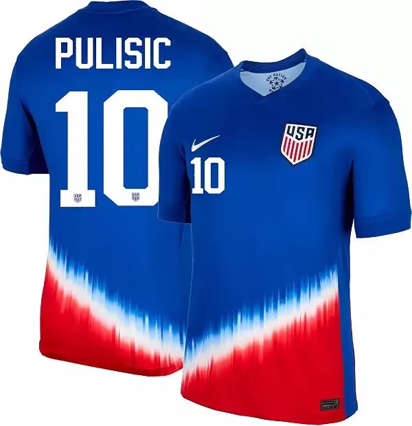Men's American Team #10 Christian Pulisic 2024-25 Royal Away Soccer Jersey Suit Men's American Team #10 Christian Pulisic 2024-25 Royal Away Soccer Jersey Suit