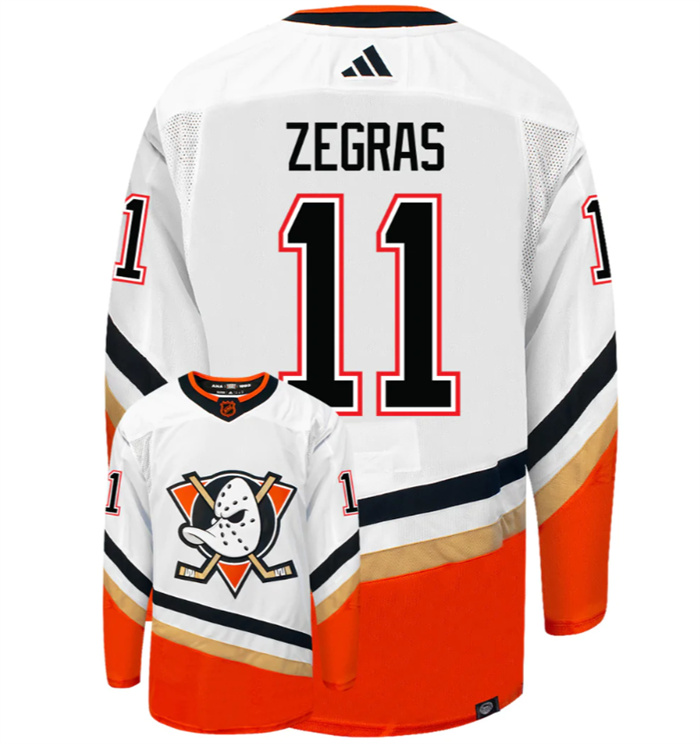 Men's Anaheim Ducks #11 Trevor Zegras White 2022-23 Reverse Retro Stitched Jersey Men's Anaheim Ducks #11 Trevor Zegras White 2022-23 Reverse Retro Stitched Jersey