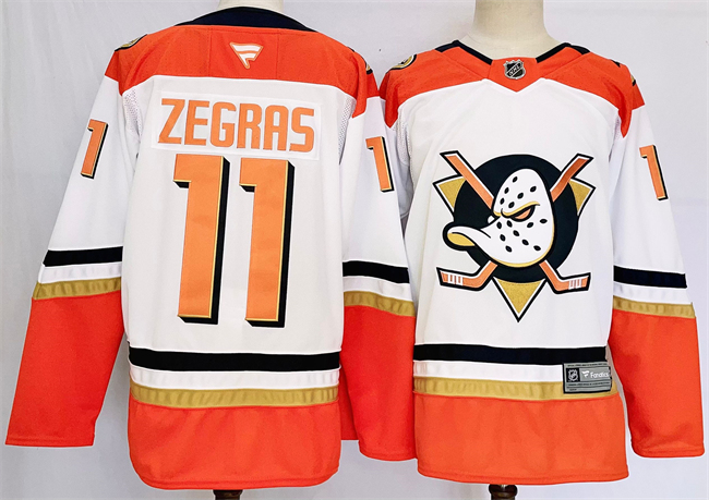 Men's Anaheim Ducks #11 Trevor Zegras White Orange 2024-25 Stitched Jersey Men's Anaheim Ducks #11 Trevor Zegras White Orange 2024-25 Stitched Jersey