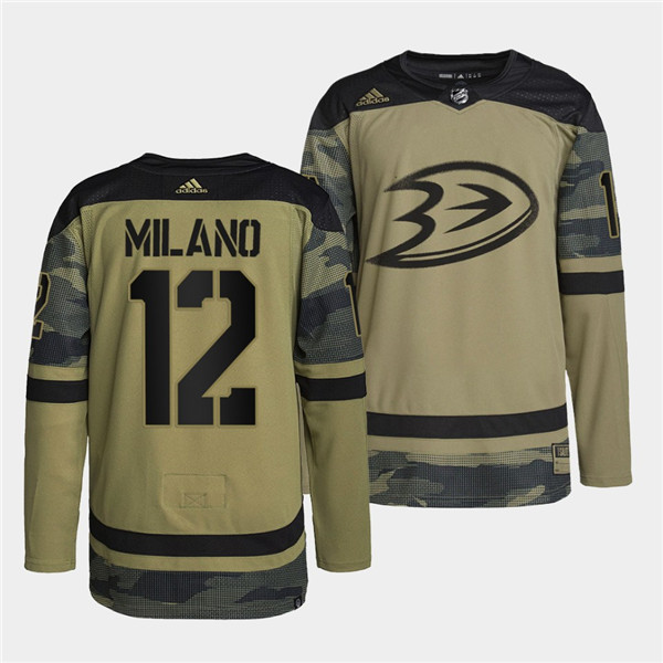 Men's Anaheim Ducks #12 Sonny Milano 2022 Camo Military Appreciation Night Stitched Jersey Men's Anaheim Ducks #12 Sonny Milano 2022 Camo Military Appreciation Night Stitched Jersey
