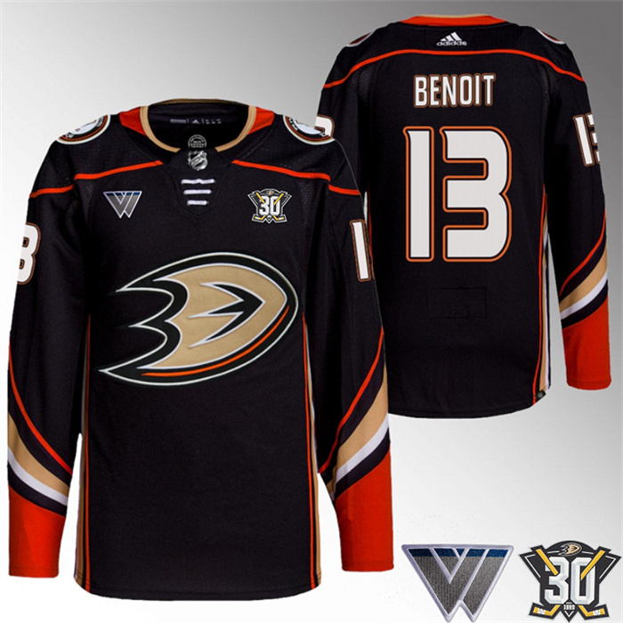 Men's Anaheim Ducks #13 Simon Benoit Black 30th Anniversary Stitched Jersey Men's Anaheim Ducks #13 Simon Benoit Black 30th Anniversary Stitched Jersey
