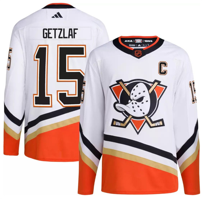 Men's Anaheim Ducks #15 Ryan Getzlaf White 2022-23 Reverse Retro Stitched Jersey Men's Anaheim Ducks #15 Ryan Getzlaf White 2022-23 Reverse Retro Stitched Jersey