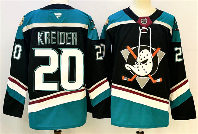 Men's Anaheim Ducks #20 Chris Kreider Black Teal 2024-25 Stitched Jersey Men's Anaheim Ducks #20 Chris Kreider Black Teal 2024-25 Stitched Jersey