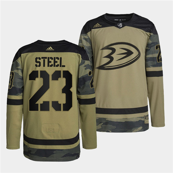 Men's Anaheim Ducks #23 Sam Steel 2022 Camo Military Appreciation Night Stitched Jersey Men's Anaheim Ducks #23 Sam Steel 2022 Camo Military Appreciation Night Stitched Jersey