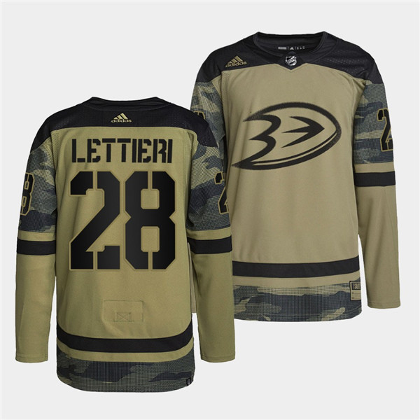 Men's Anaheim Ducks #28 Vinni Lettieri 2022 Camo Military Appreciation Night Stitched Jersey Men's Anaheim Ducks #28 Vinni Lettieri 2022 Camo Military Appreciation Night Stitched Jersey