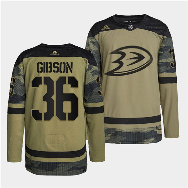 Men's Anaheim Ducks #36 John Gibson 2022 Camo Military Appreciation Night Stitched Jersey Men's Anaheim Ducks #36 John Gibson 2022 Camo Military Appreciation Night Stitched Jersey