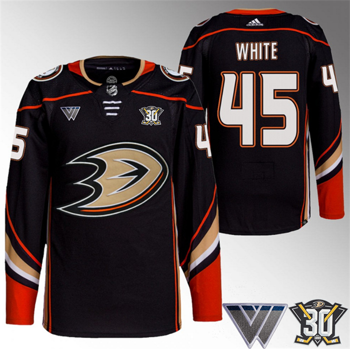 Men's Anaheim Ducks #45 Colton White Black 30th Anniversary Stitched Jersey Men's Anaheim Ducks #45 Colton White Black 30th Anniversary Stitched Jersey