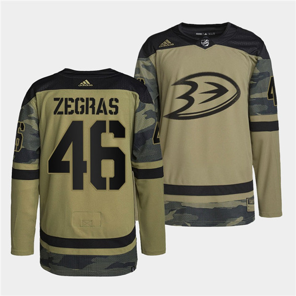 Men's Anaheim Ducks #46 Trevor Zegras 2022 Camo Military Appreciation Night Stitched Jersey Men's Anaheim Ducks #46 Trevor Zegras 2022 Camo Military Appreciation Night Stitched Jersey