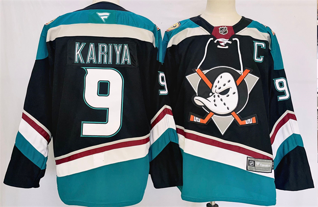 Men's Anaheim Ducks #9 Paul Kariya Black Teal 2024-25 Stitched Jersey Men's Anaheim Ducks #9 Paul Kariya Black Teal 2024-25 Stitched Jersey