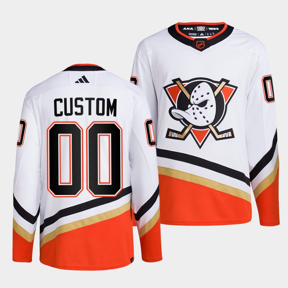 Men's Anaheim Ducks Custom White 2022-23 Reverse Retro Stitched Jersey Men's Anaheim Ducks Custom White 2022-23 Reverse Retro Stitched Jersey