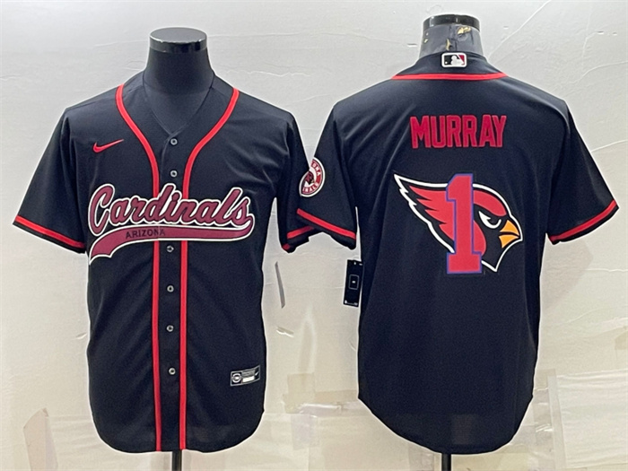 Men's Arizona Cardinals #1 Kyler Murray Black Team Big Logo With Patch Cool Base Stitched Baseball Jersey Men's Arizona Cardinals #1 Kyler Murray Black Team Big Logo With Patch Cool Base Stitched Baseball Jersey