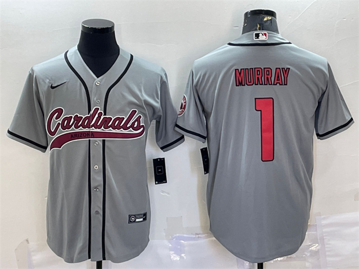 Men's Arizona Cardinals #1 Kyler Murray Grey With Patch Cool Base Stitched Baseball Jersey Men's Arizona Cardinals #1 Kyler Murray Grey With Patch Cool Base Stitched Baseball Jersey