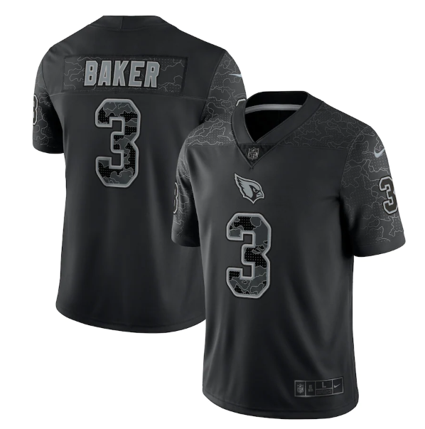 Men's Arizona Cardinals #3 Budda Baker Black Reflective Limited Stitched Football Jersey Men's Arizona Cardinals #3 Budda Baker Black Reflective Limited Stitched Football Jersey