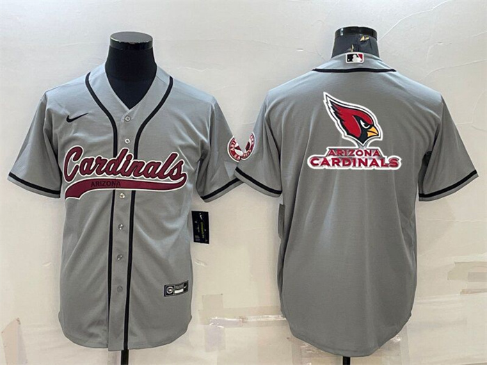 Men's Arizona Cardinals Grey Team Big Logo With Patch Cool Base Stitched Baseball Jersey Men's Arizona Cardinals Grey Team Big Logo With Patch Cool Base Stitched Baseball Jersey