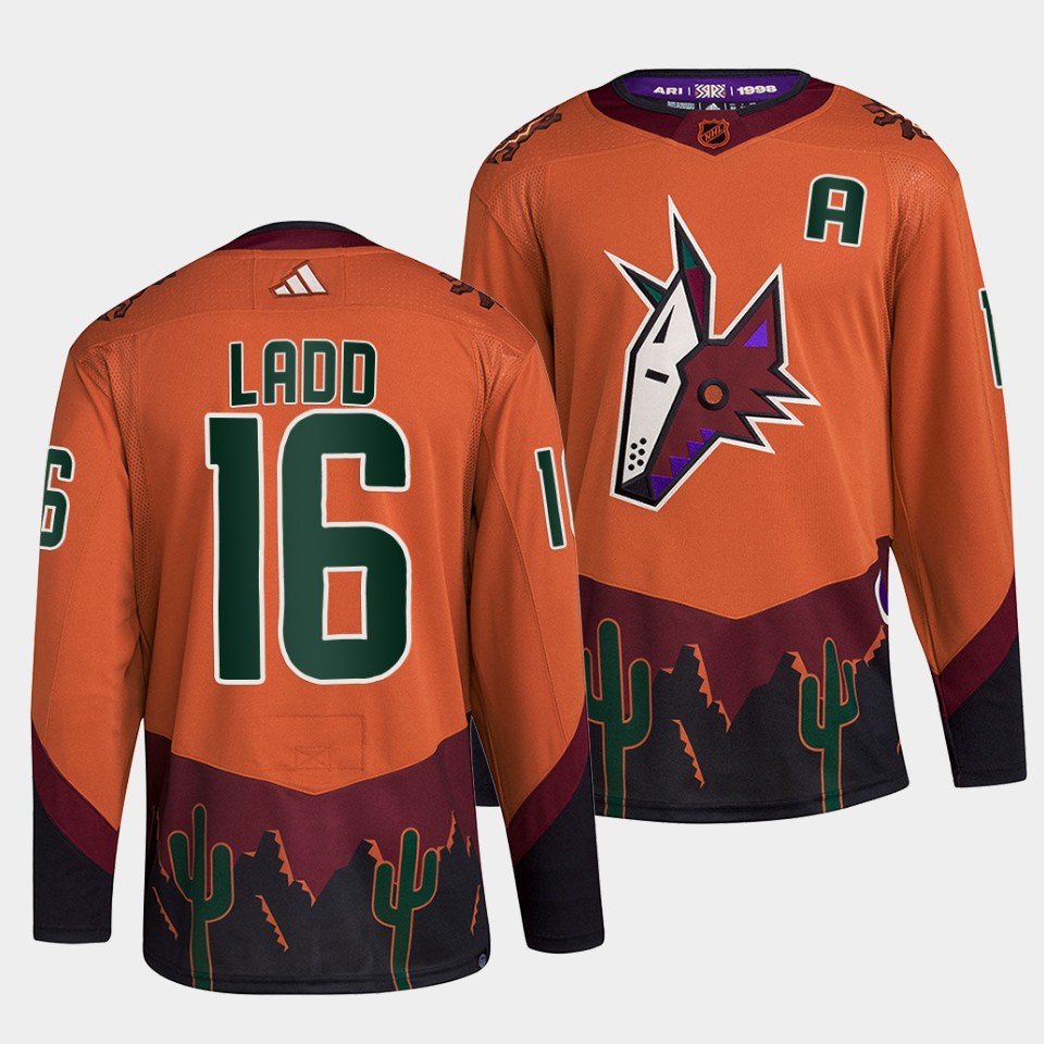 Men's Arizona Coyotes #16 Andrew Ladd Orange 2022-23 Reverse Retro Stitched Jersey Men's Arizona Coyotes #16 Andrew Ladd Orange 2022-23 Reverse Retro Stitched Jersey