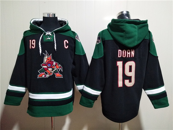 Men's Arizona Coyotes #19 Shane Doan Black Green Ageless Must-Have Lace-Up Pullover Hoodie Men's Arizona Coyotes #19 Shane Doan Black Green Ageless Must-Have Lace-Up Pullover Hoodie