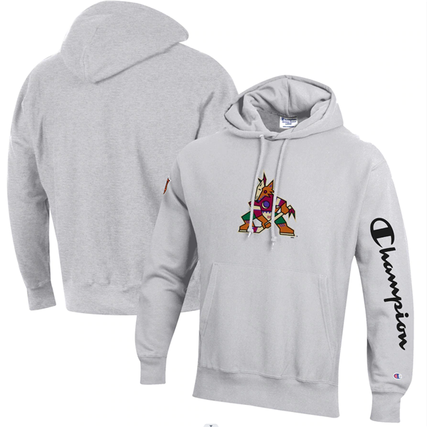 Men's Arizona Coyotes Champion Heathered Gray Reverse Weave Pullover Hoodie Men's Arizona Coyotes Champion Heathered Gray Reverse Weave Pullover Hoodie