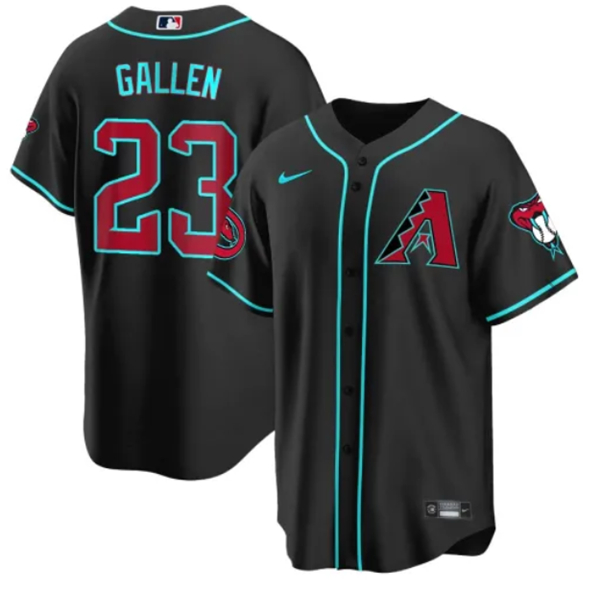 Men's Arizona Diamondbacks #23 Zac Gallen 2023 24 Black Cool Base Stitched Baseball Jersey Men's Arizona Diamondbacks #23 Zac Gallen 2023 24 Black Cool Base Stitched Baseball Jersey