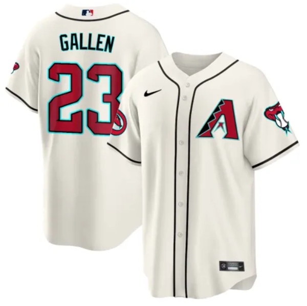 Men's Arizona Diamondbacks #23 Zac Gallen 2023 24 Cream Cool Base Stitched Baseball Jersey Men's Arizona Diamondbacks #23 Zac Gallen 2023 24 Cream Cool Base Stitched Baseball Jersey