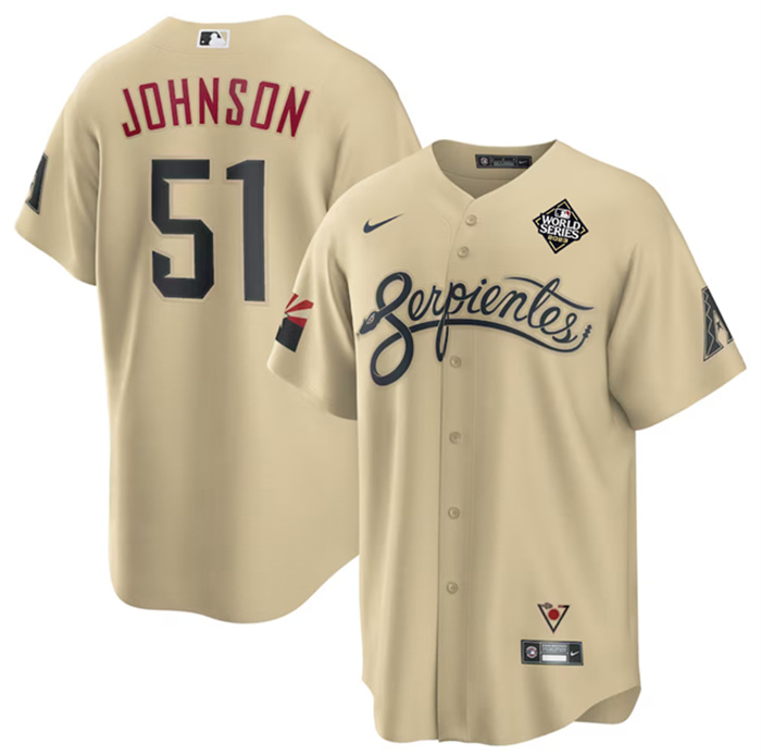 Men's Arizona Diamondbacks #51 Randy Johnson Gold 2023 World Series City Connect Cool Base Stitched Baseball Jersey Men's Arizona Diamondbacks #51 Randy Johnson Gold 2023 World Series City Connect Cool Base Stitched Baseball Jersey