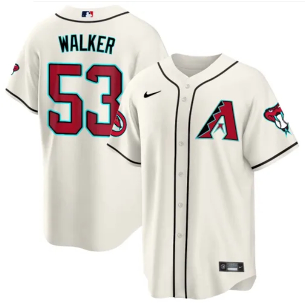 Men's Arizona Diamondbacks #53 Christian Walker 2023 24 Cream Cool Base Stitched Baseball Jersey Men's Arizona Diamondbacks #53 Christian Walker 2023 24 Cream Cool Base Stitched Baseball Jersey