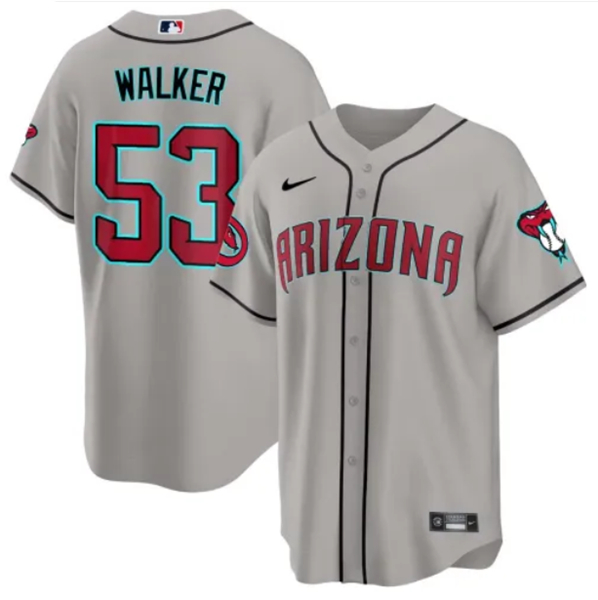 Men's Arizona Diamondbacks #53 Christian Walker 2023 24 Gray Cool Base Stitched Baseball Jersey Men's Arizona Diamondbacks #53 Christian Walker 2023 24 Gray Cool Base Stitched Baseball Jersey
