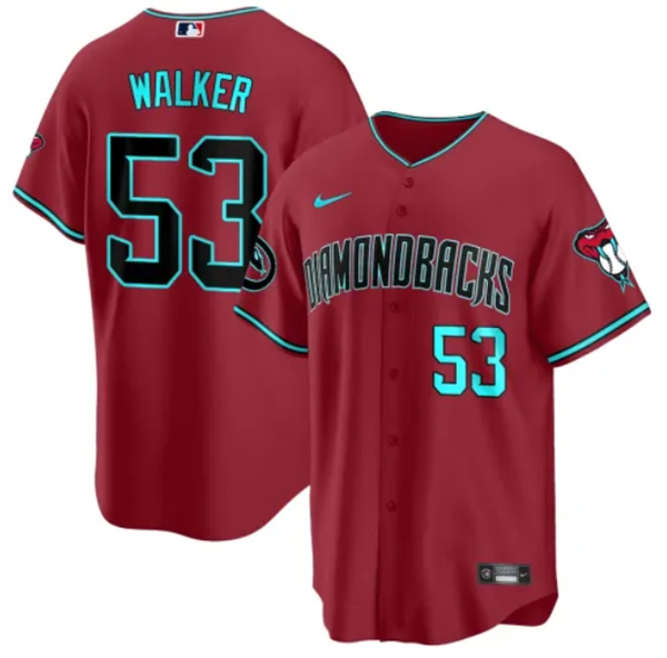 Men's Arizona Diamondbacks #53 Christian Walker 2023 24 Red Cool Base Stitched Baseball Jersey Men's Arizona Diamondbacks #53 Christian Walker 2023 24 Red Cool Base Stitched Baseball Jersey