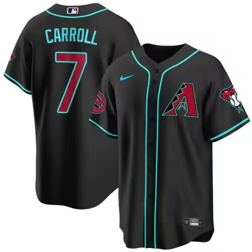 Men's Arizona Diamondbacks #7 Corbin Carroll 2023 24 Black Cool Base Stitched Baseball Jersey Men's Arizona Diamondbacks #7 Corbin Carroll 2023 24 Black Cool Base Stitched Baseball Jersey