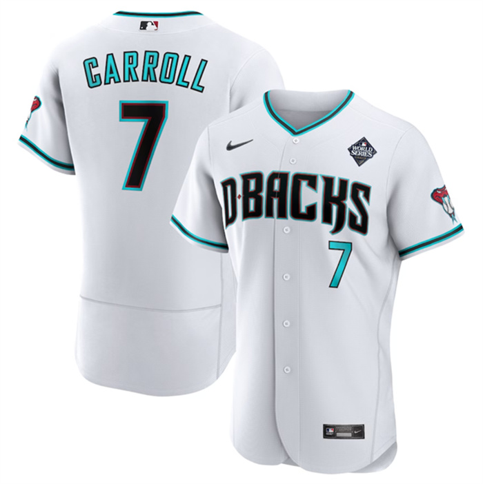 Men's Arizona Diamondbacks #7 Corbin Carroll White 2023 World Series Flex Base Stitched Jersey Men's Arizona Diamondbacks #7 Corbin Carroll White 2023 World Series Flex Base Stitched Jersey