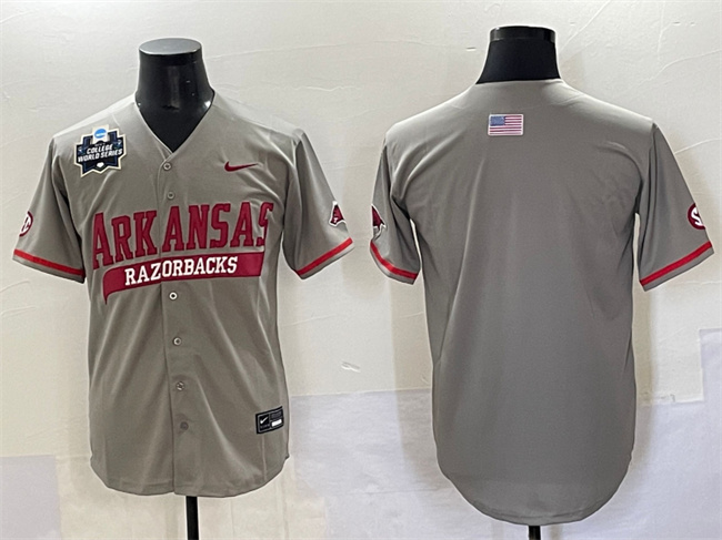 Men's Arkansas Razorbacks Blank Grey 2025 World Series & SEC Patch Stitched Jersey Men's Arkansas Razorbacks Blank Grey 2025 World Series & SEC Patch Stitched Jersey