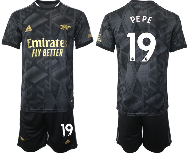 Men's Arsenal F.C #19 Nicolas Pépé 2023 Black Away Soccer Jersey Suit Men's Arsenal F.C #19 Nicolas Pépé 2023 Black Away Soccer Jersey Suit