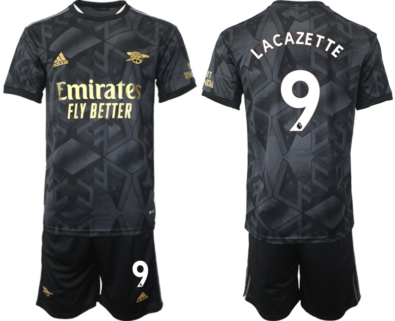Men's Arsenal F.C #9 Lacazette 2023 Black Away Soccer Jersey Suit Men's Arsenal F.C #9 Lacazette 2023 Black Away Soccer Jersey Suit