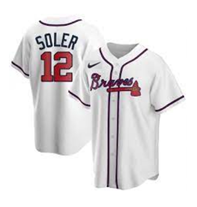 Men's Atlanta Braves #12 Jorge Soler White Cool Base Stitched Jersey