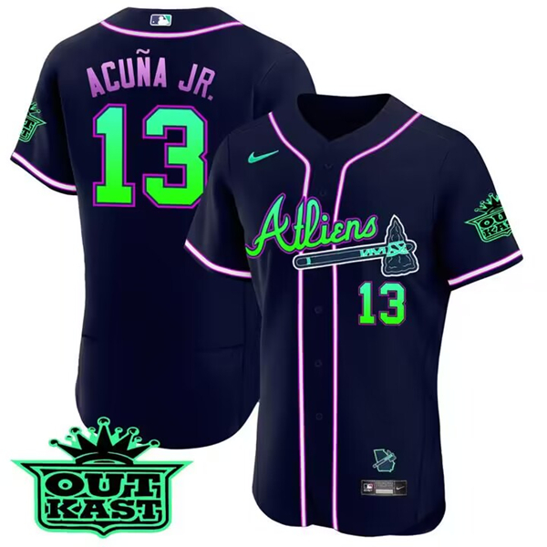 Men's Atlanta Braves #13 Ronald Acu?a Jr. 2023 Galaxy Flex Base Stitched Baseball Jersey Men's Atlanta Braves #13 Ronald Acu?a Jr. 2023 Galaxy Flex Base Stitched Baseball Jersey