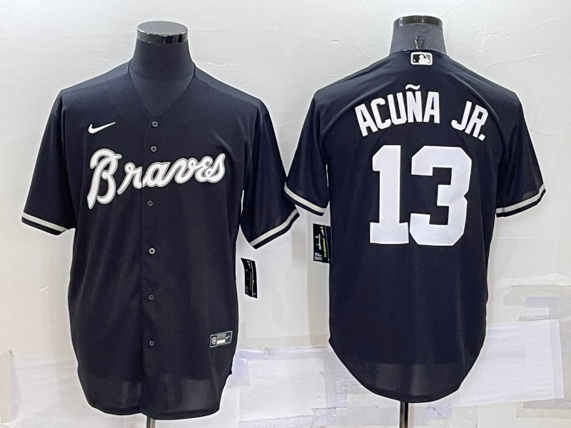 Men's Atlanta Braves #13 Ronald Acu?a Jr. Black Cool Base Stitched Baseball Jersey