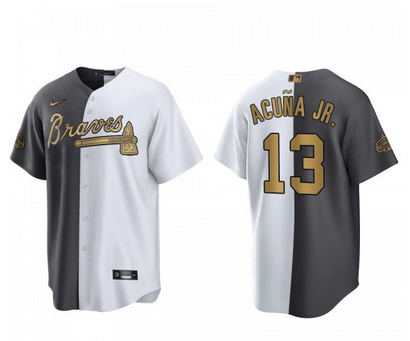Men's Atlanta Braves #13 Ronald Acuna Jr. 2022 All-Star White Gray Two Tone Split Cool Base Stitched Baseball Jersey
